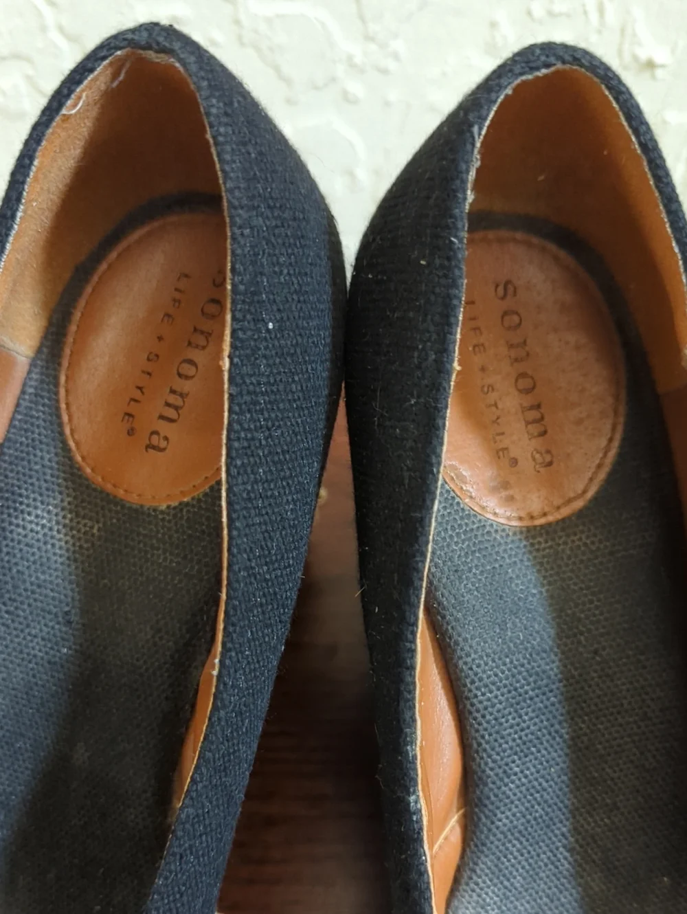 Sonoma Life & Style Black Canvas Peep-Toe Jute Espadrille Wedges Size 8.5 M